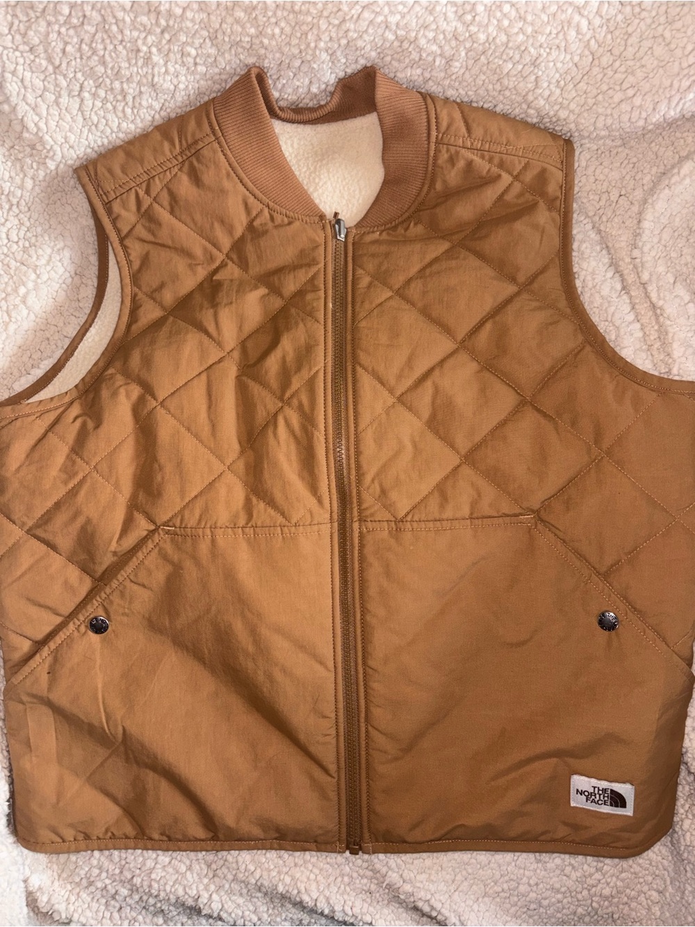 The North Face Reversible Quilted Fleece Vest Brown Cream Women’s Large